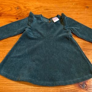 HANNA ANDERSSON 60 Green Ribbed Ruffled Sleeve Dress